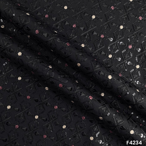 Thread Sequins Embroidered Silk Fabric-F4234